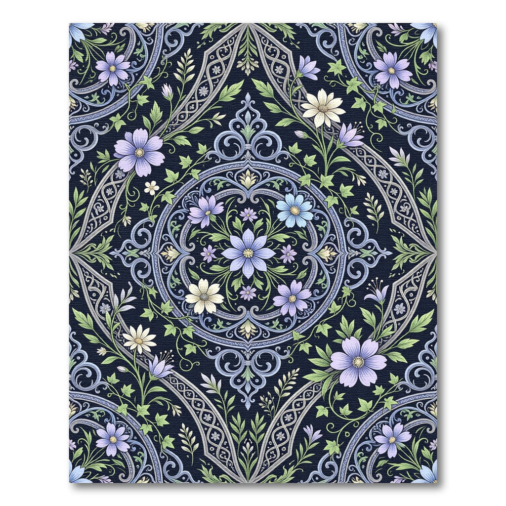 Elegant Floral Damask Navy Blue Medallion Rug
