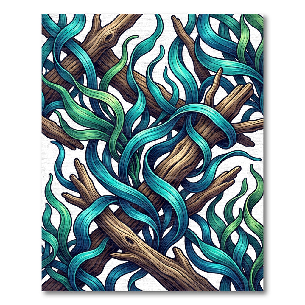 Abstract Teal Kelp and Driftwood Swirls Rug