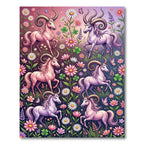 Whimsical Pink Horned Pegasus Floral Meadow Rug