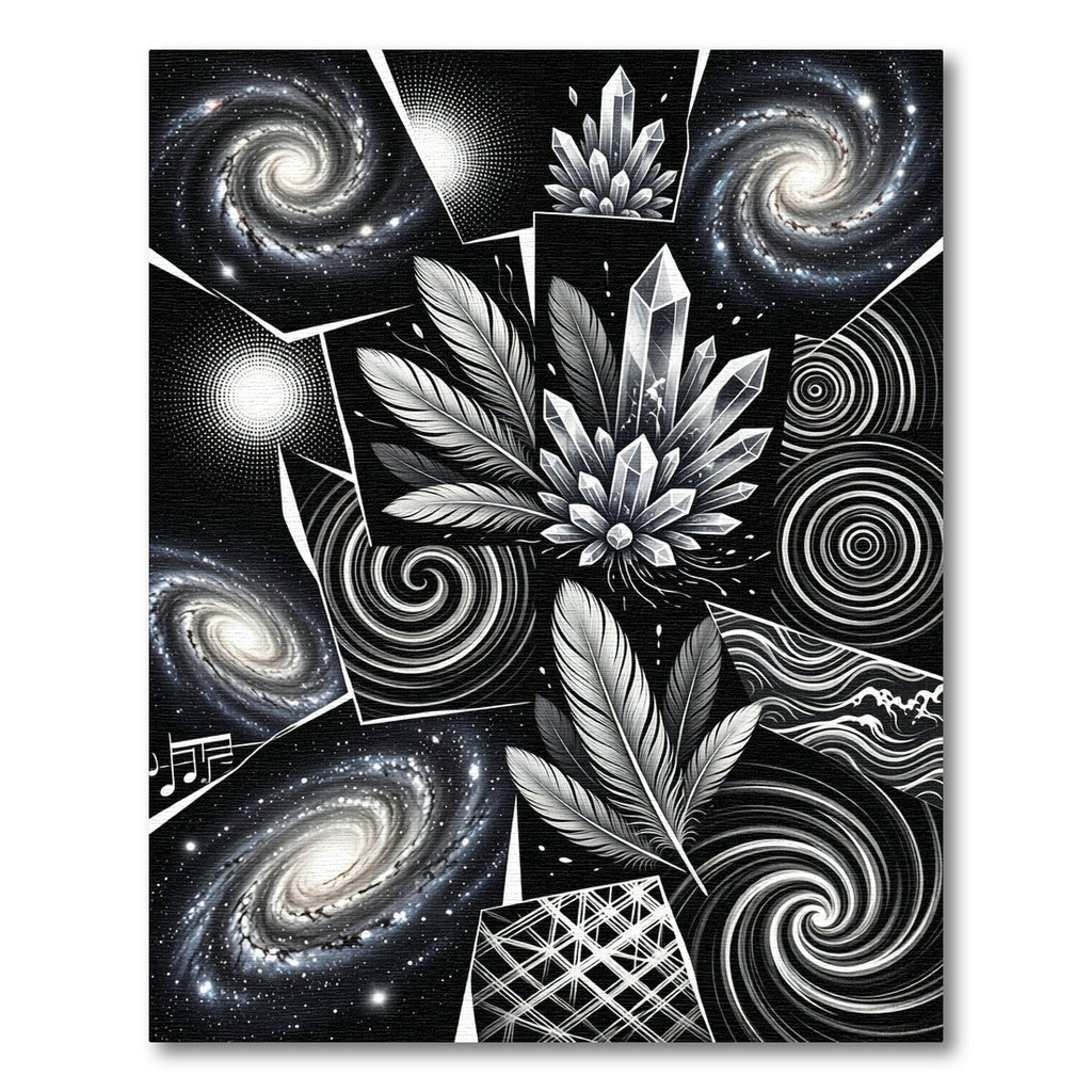 Cosmic Crystal Feather Galaxy Collage Rug