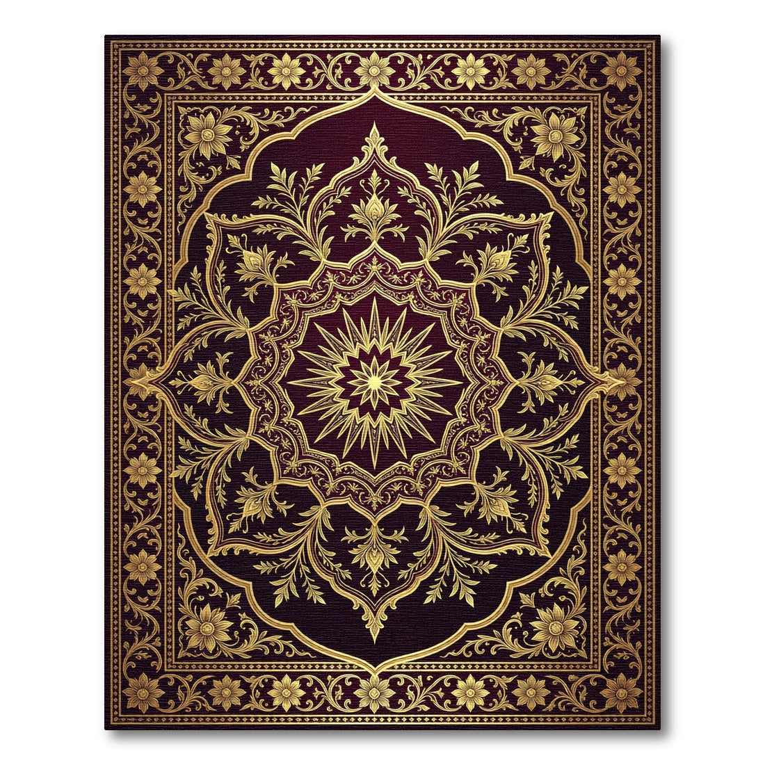 Ornate Crimson And Gold Mandala Rug