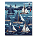 Nautical Navy Sailboat Oceanic Wave Scene Rug