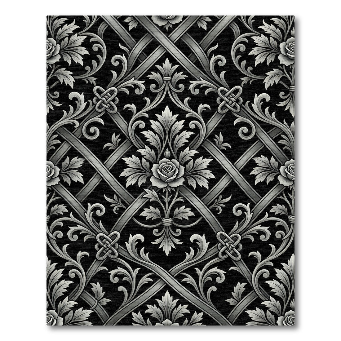Ornate Gray Floral Lattice Rug