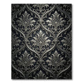 Intricate Silver Black Damask Scroll Rug