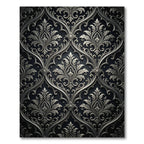 Intricate Silver Black Damask Scroll Rug