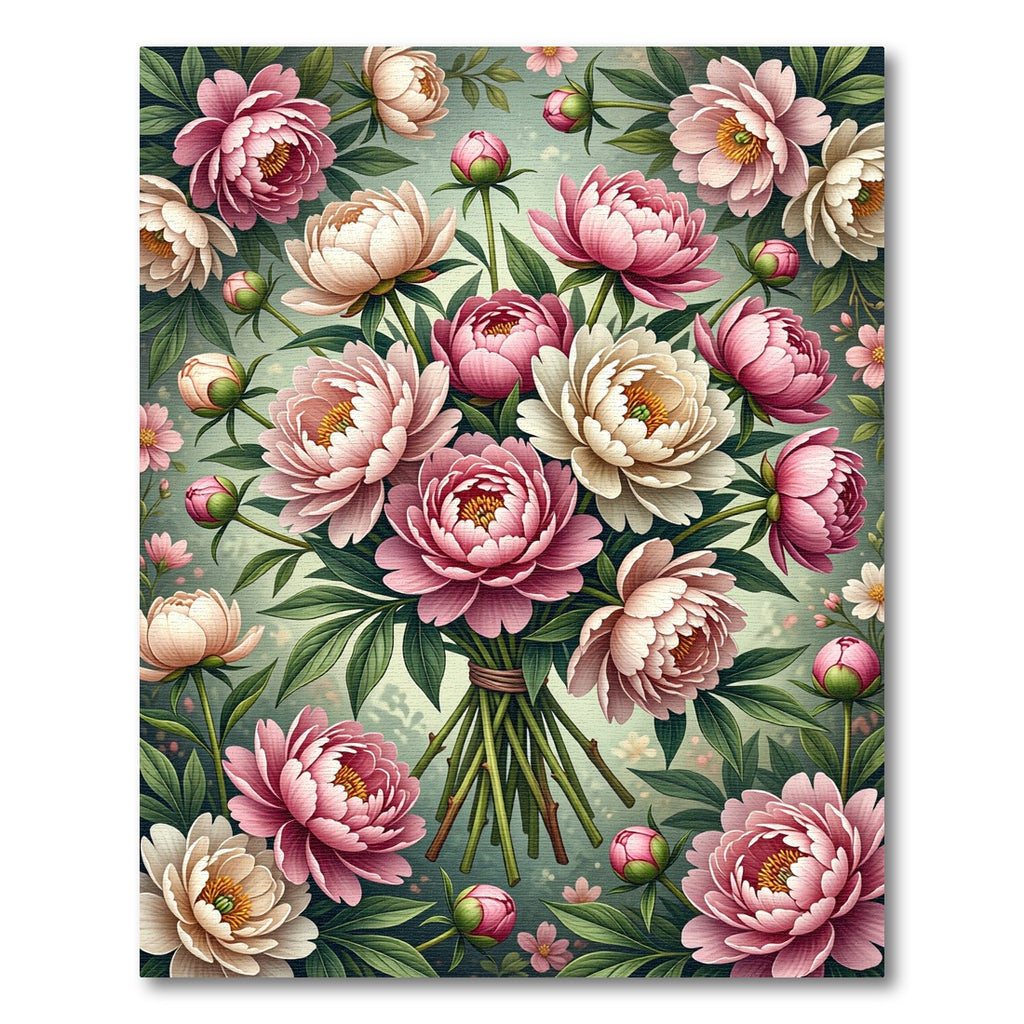 Lush Pink and Cream Peony Bouquet Rug