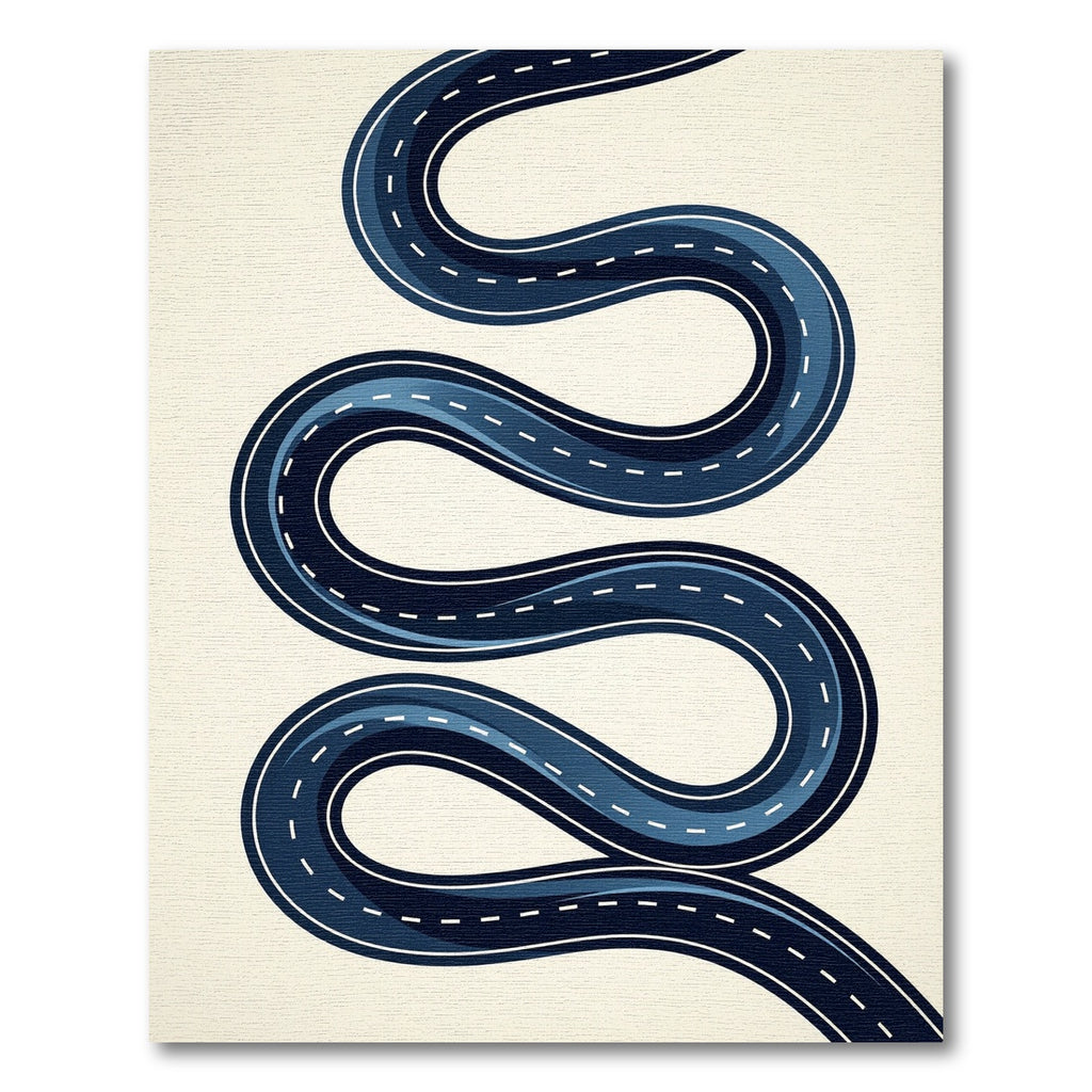 Modern Navy Serpentine Winding Road Rug