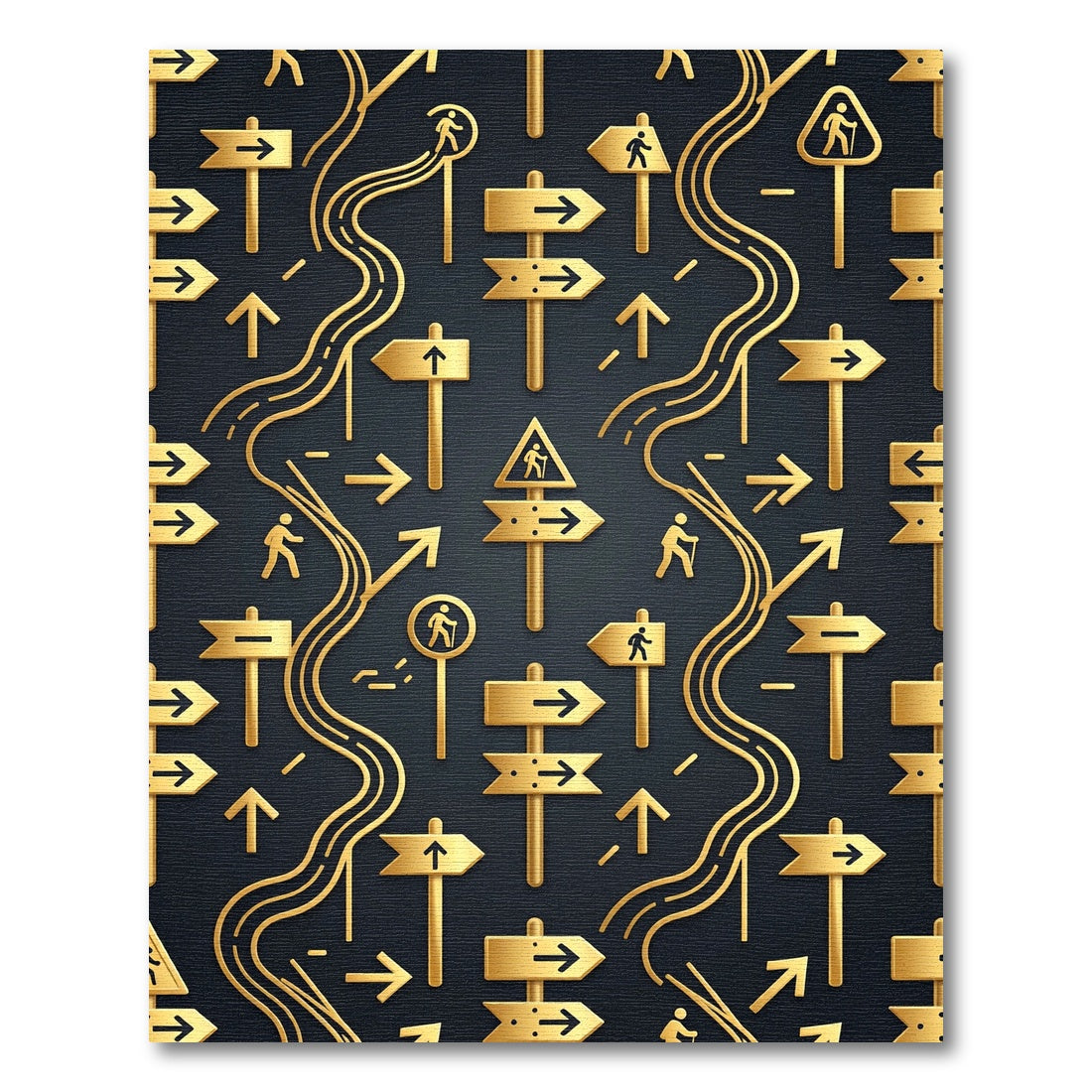 Golden Navigator Symbols on Charcoal Background Rug