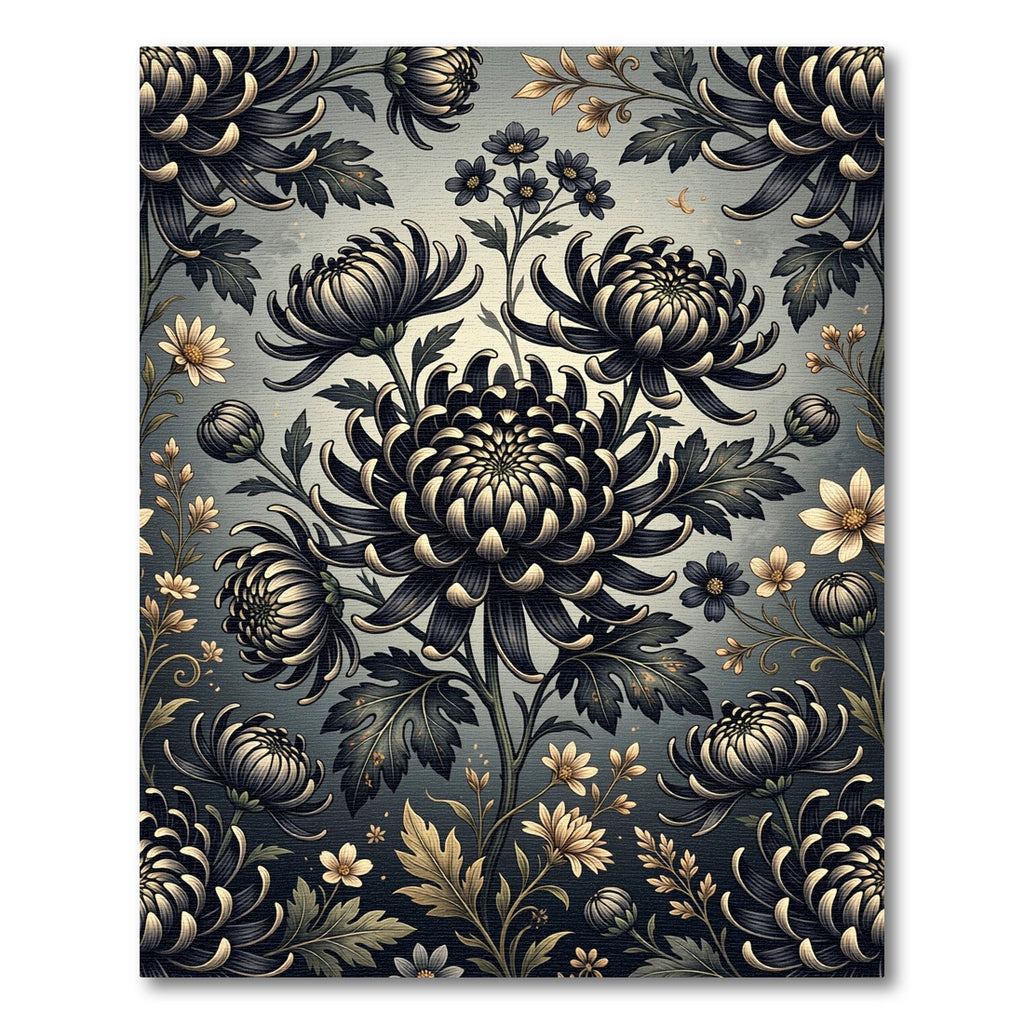Dark Floral Chrysanthemum Garden Rug