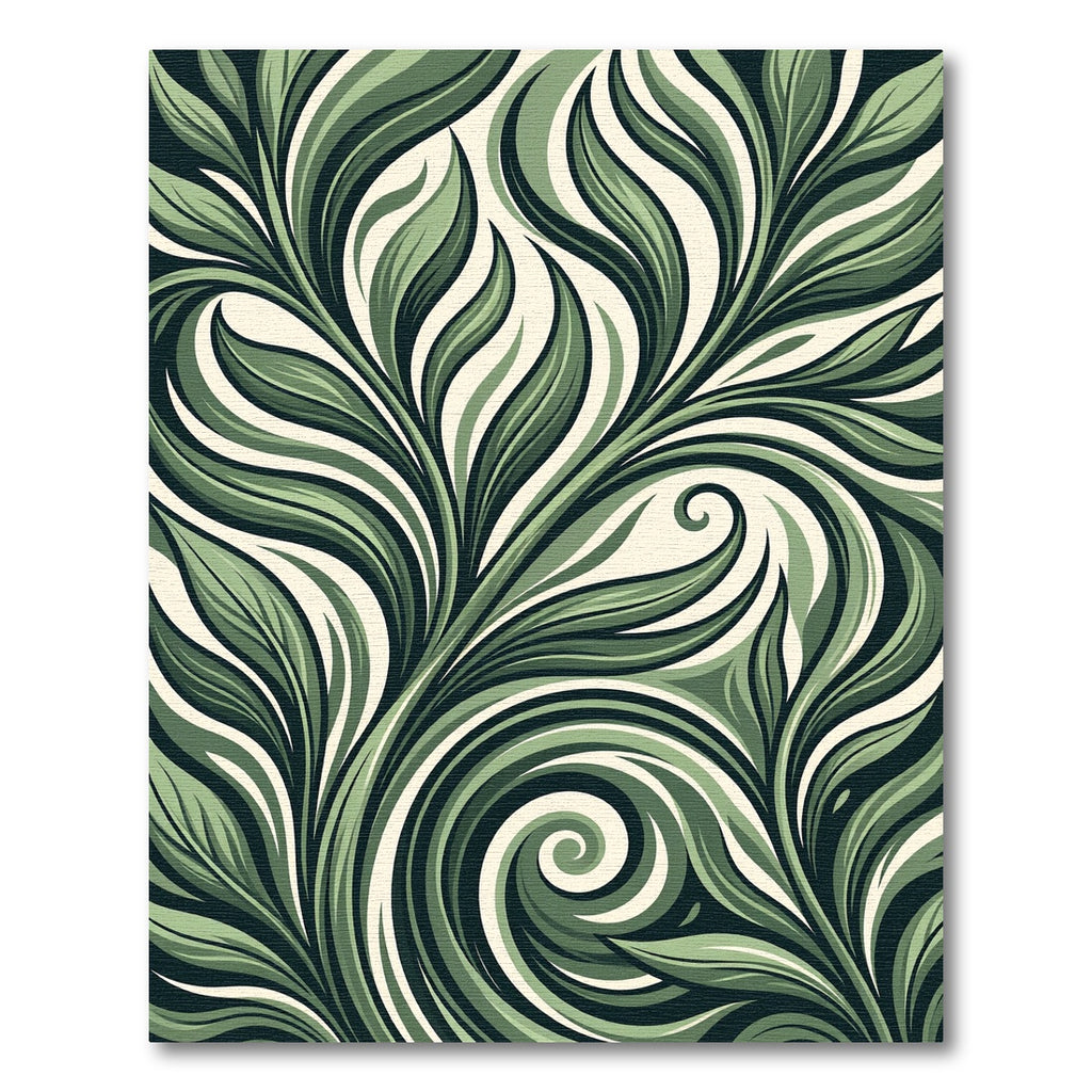Earthy Sage Botanical Swirl Leaf Rug