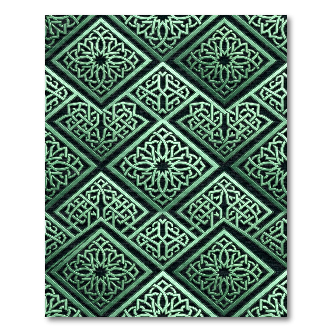 Intricate Emerald Geometric Interlocking Lattice Rug