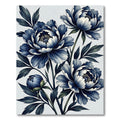 Elegant Navy Peony Botanical Illustration Rug