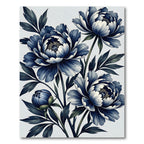 Elegant Navy Peony Botanical Illustration Rug