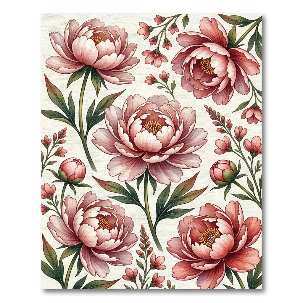 Elegant Blush Peony Botanical Illustration Rug