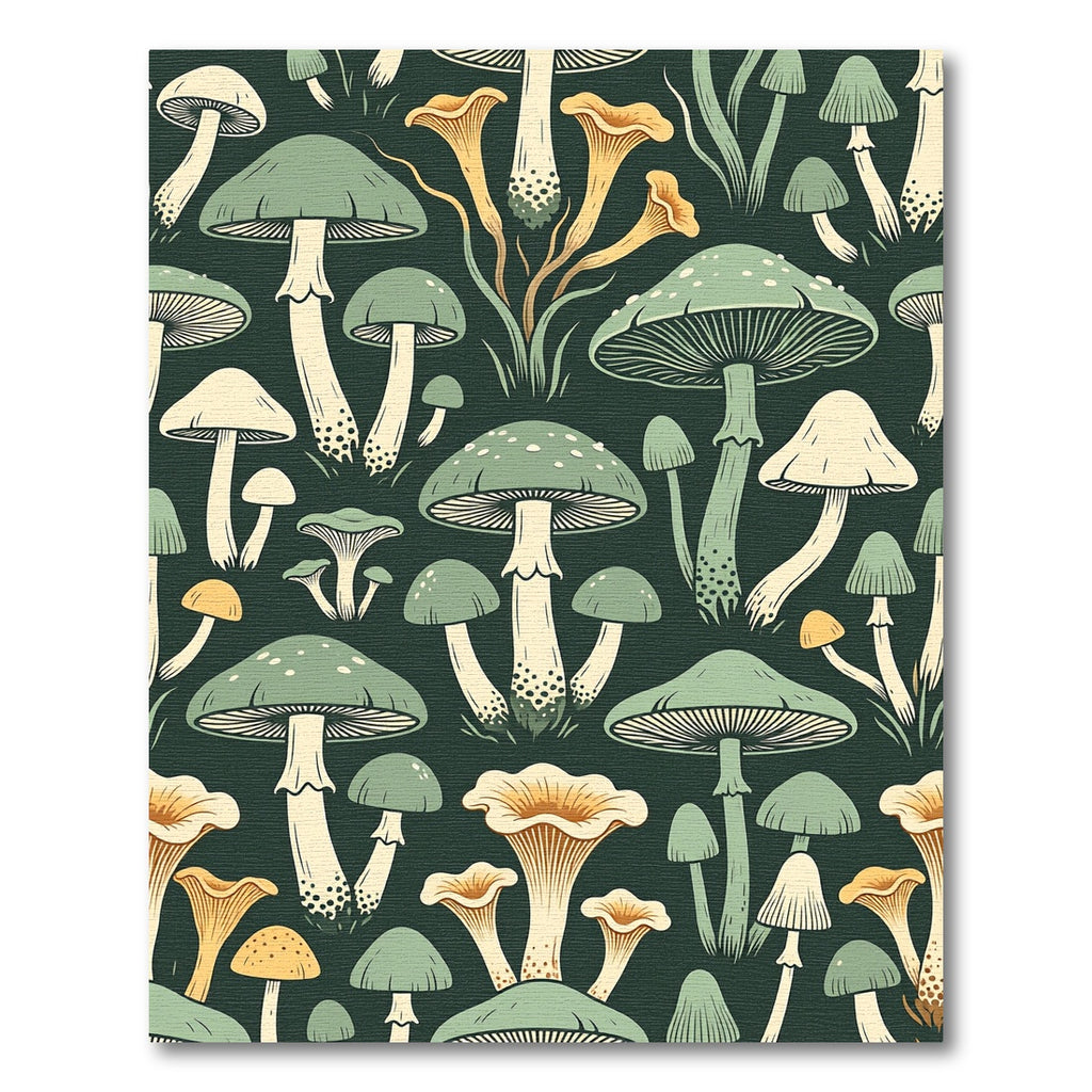 Enchanted Forest Mushroom Botanical Illustration Rug