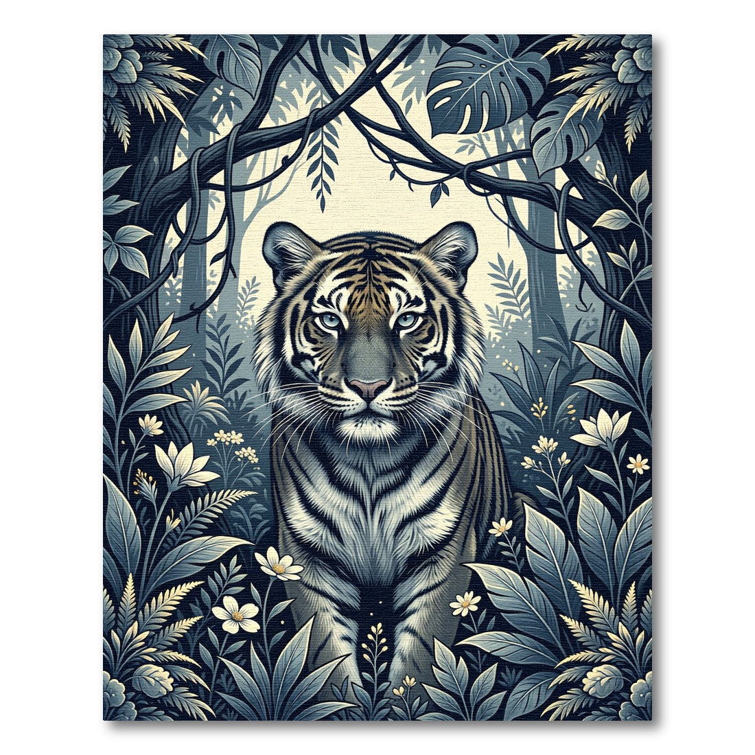 Mysterious Tiger Jungle Foliage Rug