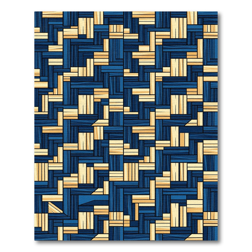 Abstract Blue Wood Plank Assemblage Rug
