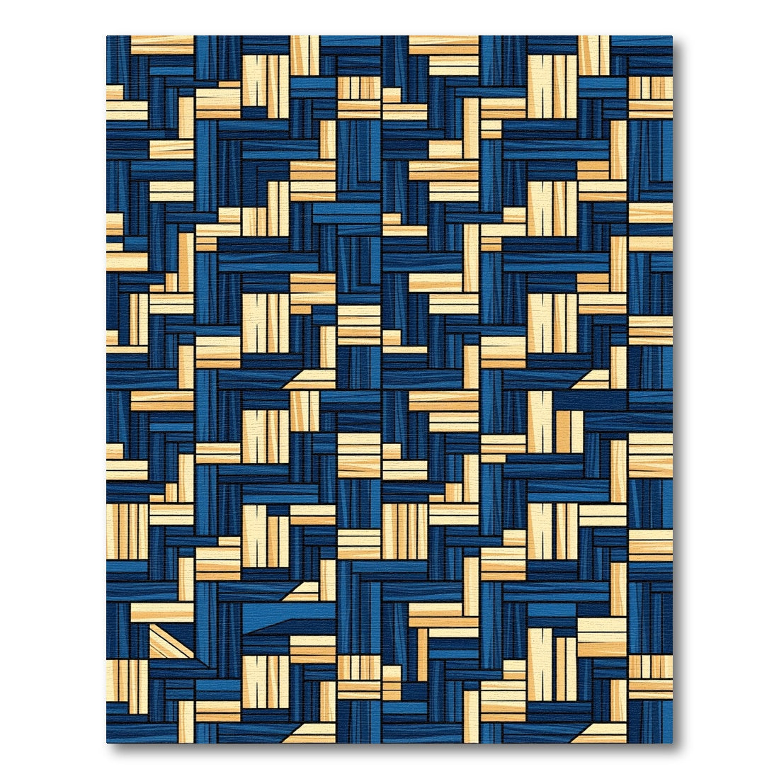 Abstract Blue Wood Plank Assemblage Rug