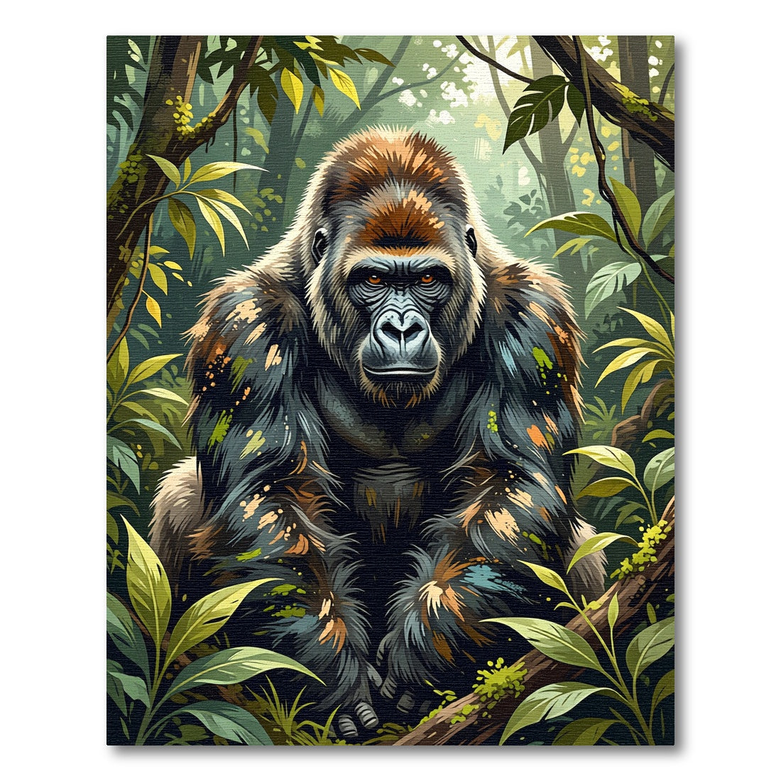 Majestic Silverback Gorilla Jungle Portrait Rug