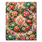 Elegant Victorian Rose and Cabbage Bouquet Rug