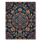 Ornate Blue Orange Floral Fish Medallion Rug