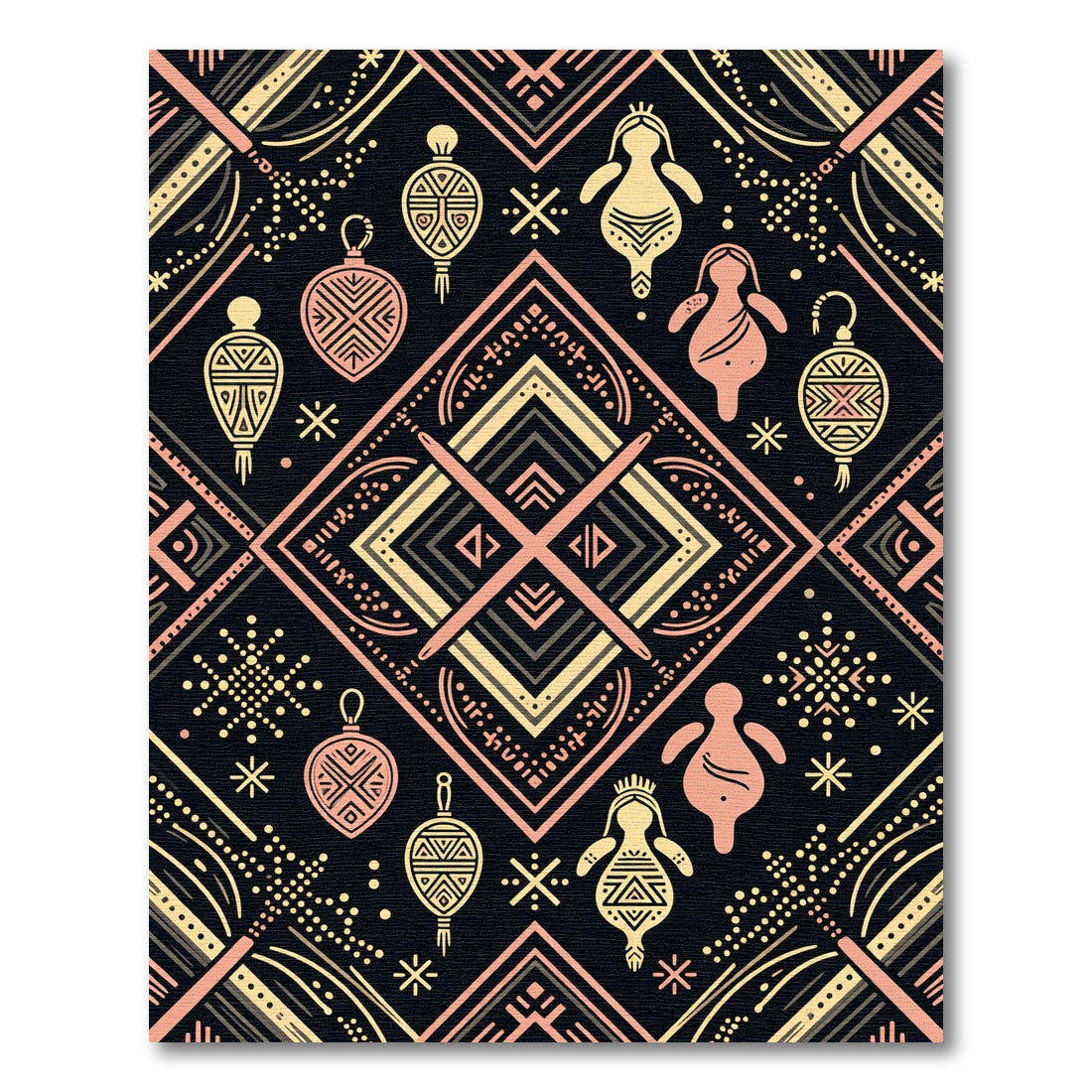 Tribal Geometric Figures Cream Coral Rug