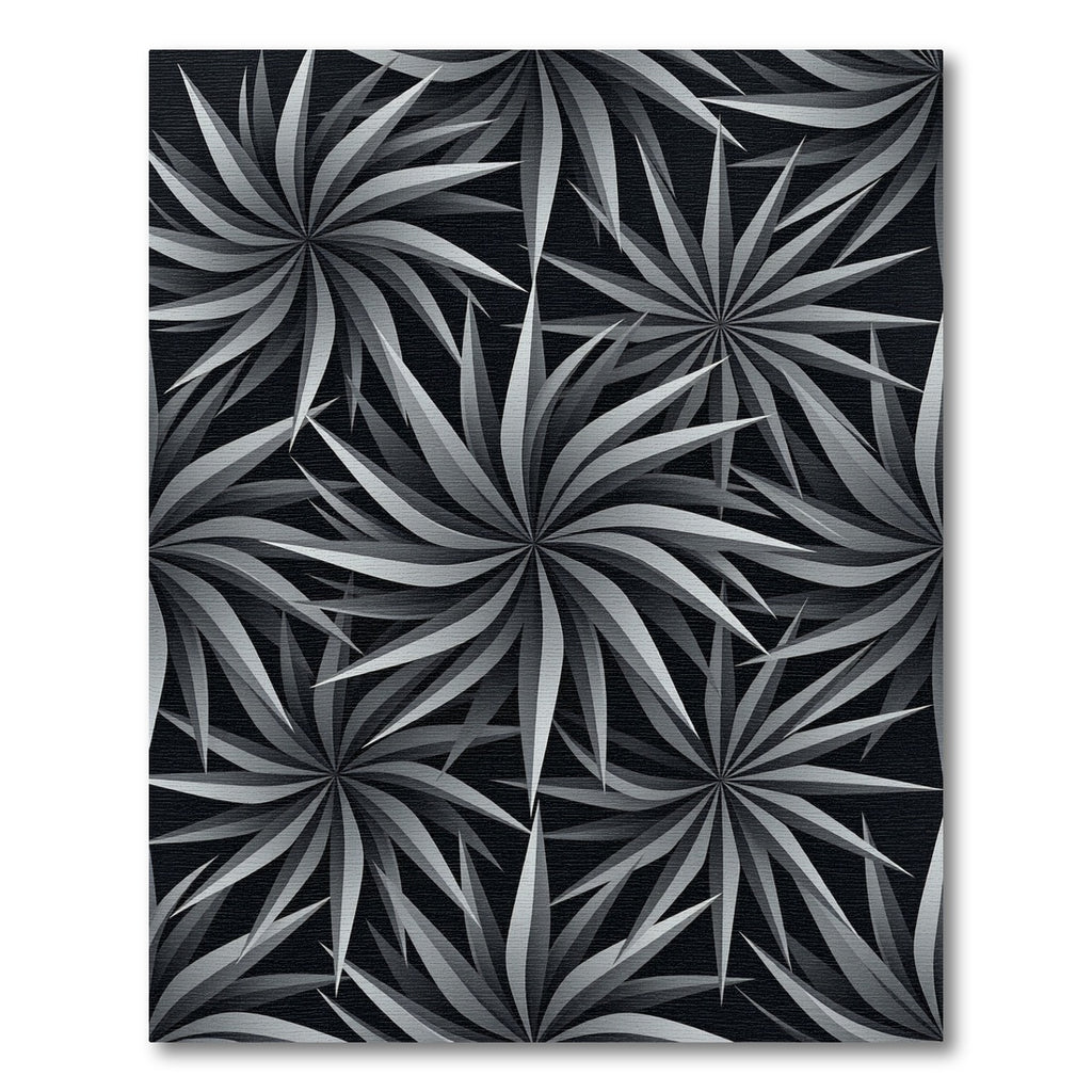 Modern Monochrome Botanical Starburst Art Rug