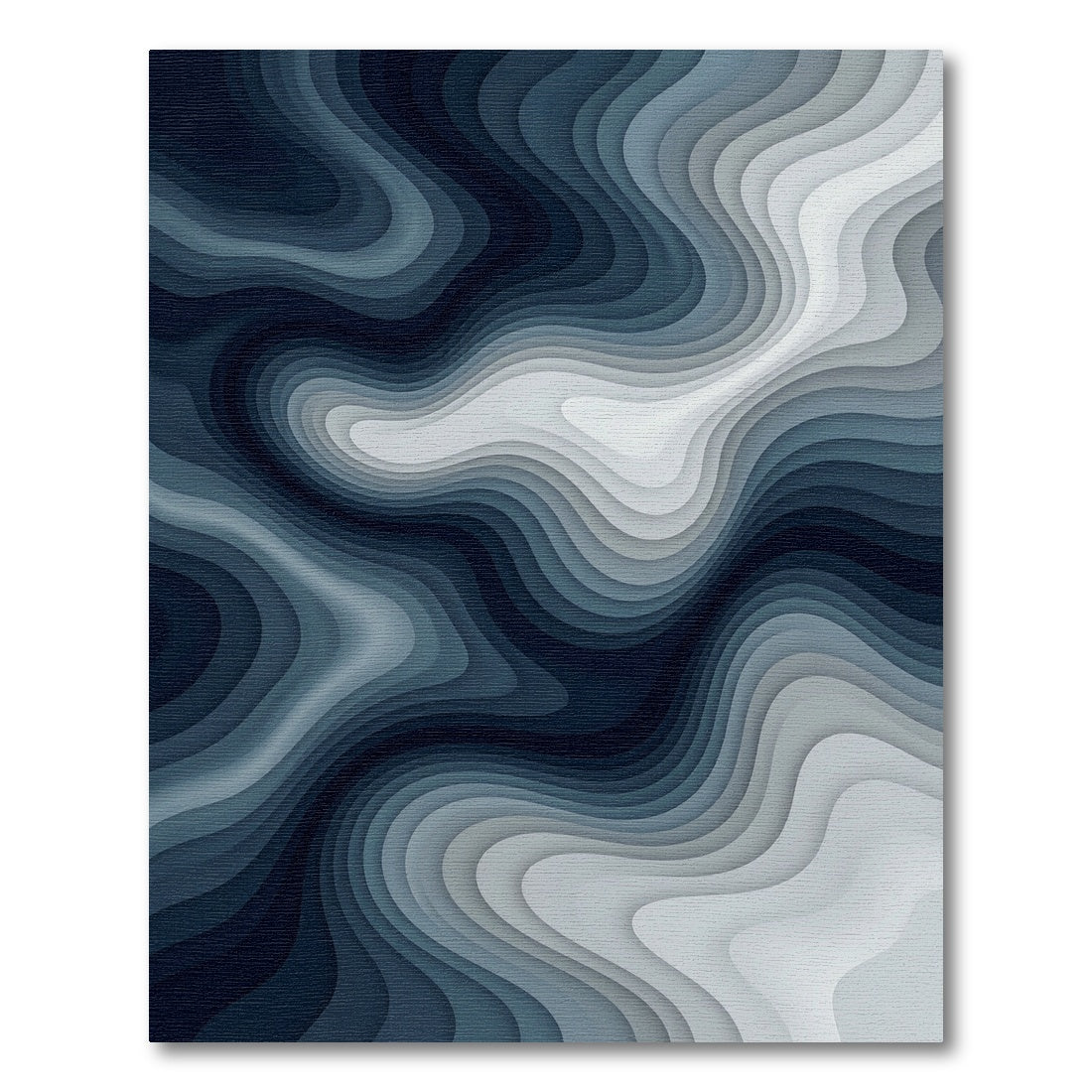 Deep Blue Layered Wave Abstract Rug