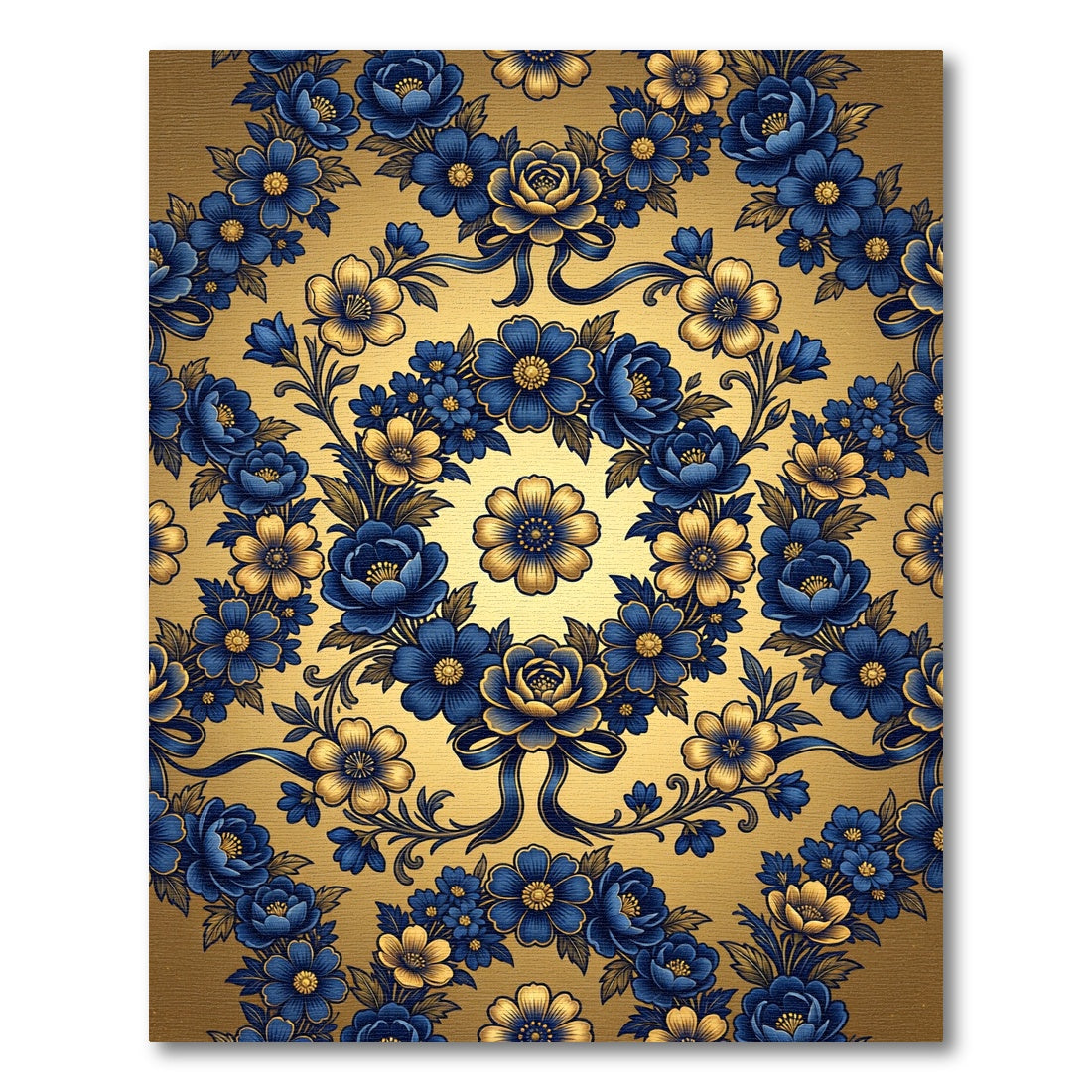 Golden Navy Floral Medallion Bloom Rug