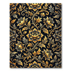 Luxurious Black Gold Floral Damask Rug
