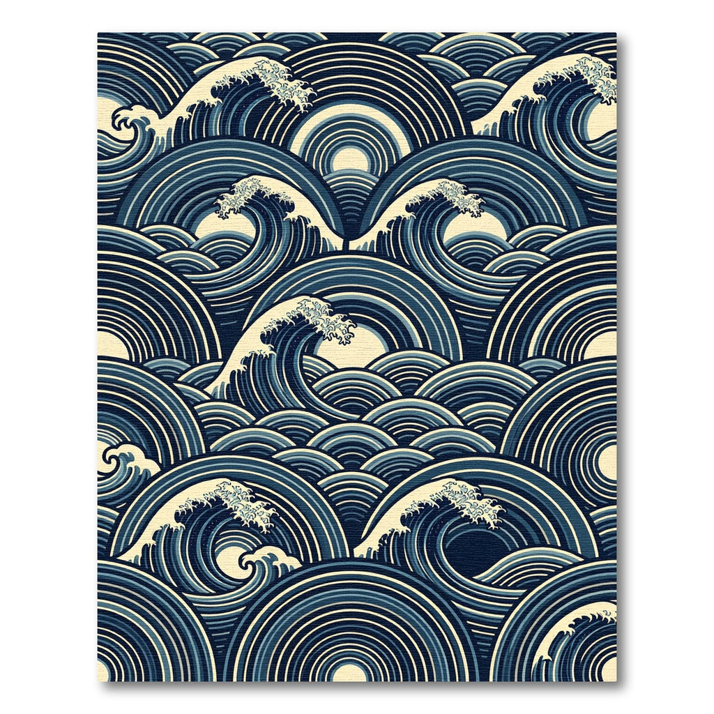 Japanese Navy Blue Circular Wave Ocean Rug