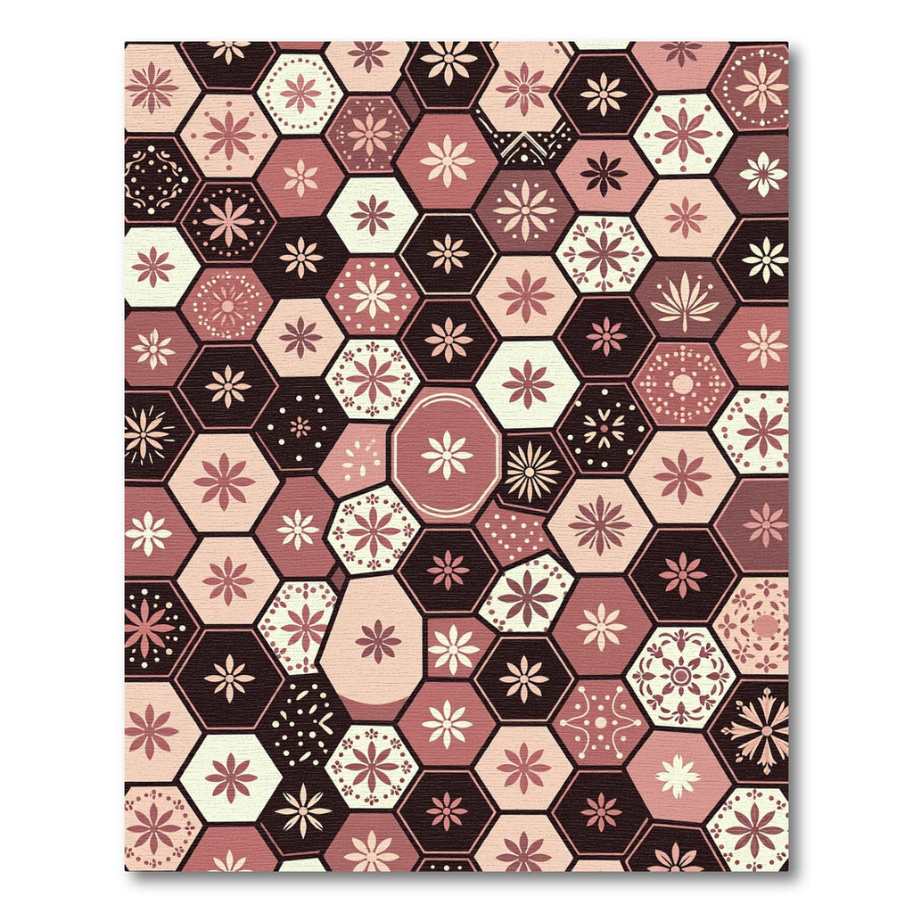 Earthy Rose Geometric Hexagon Floral Rug