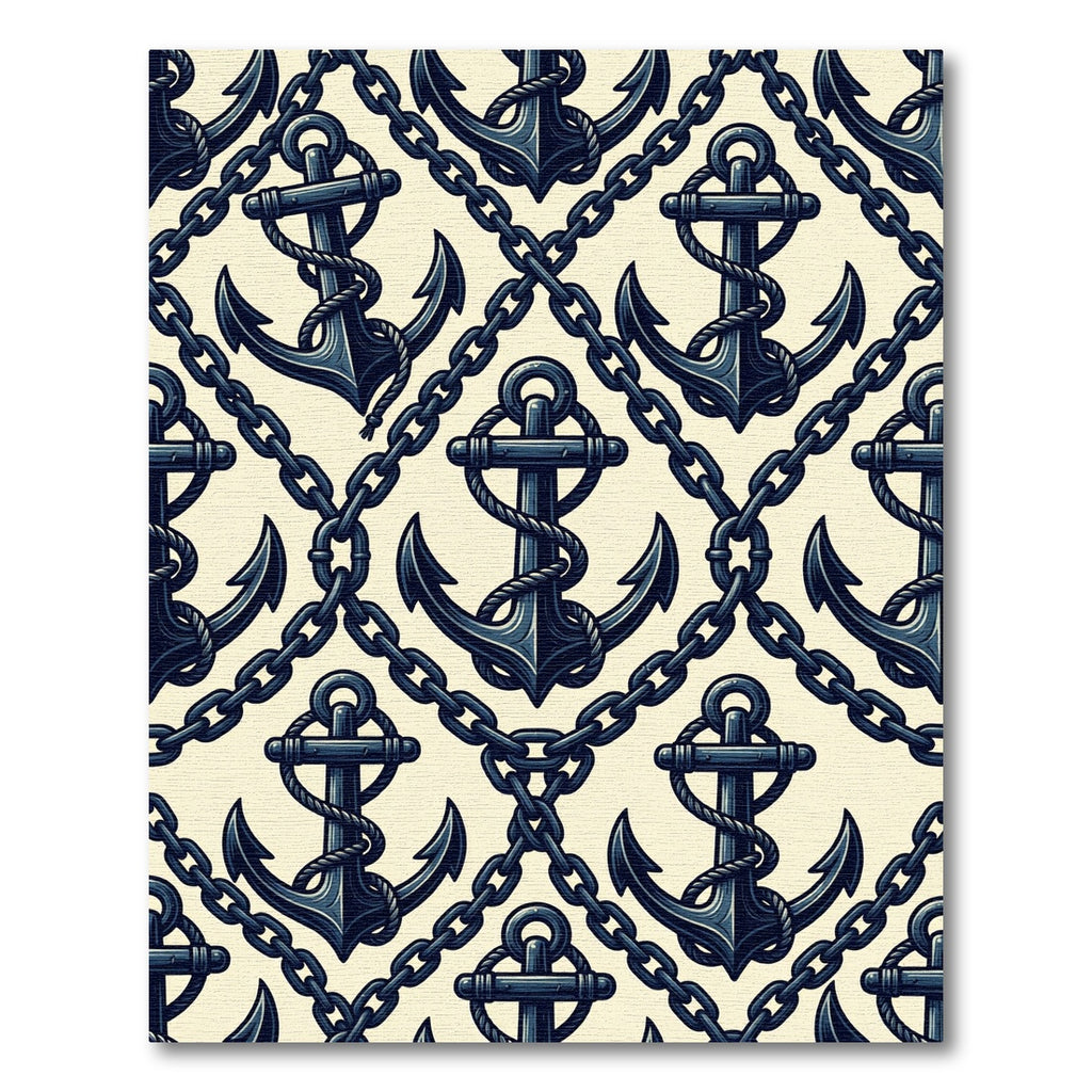 Navy Nautical Anchor and Chain Link Rug