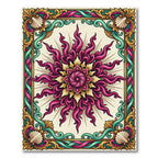 Ornate Pink Golden Sunburst Frame Rug