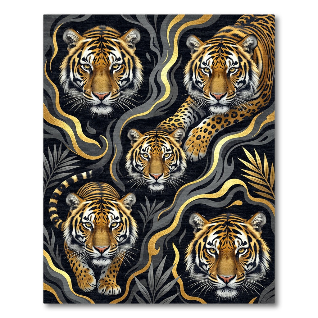 Golden Tiger Black Smoke Surreal Art Rug