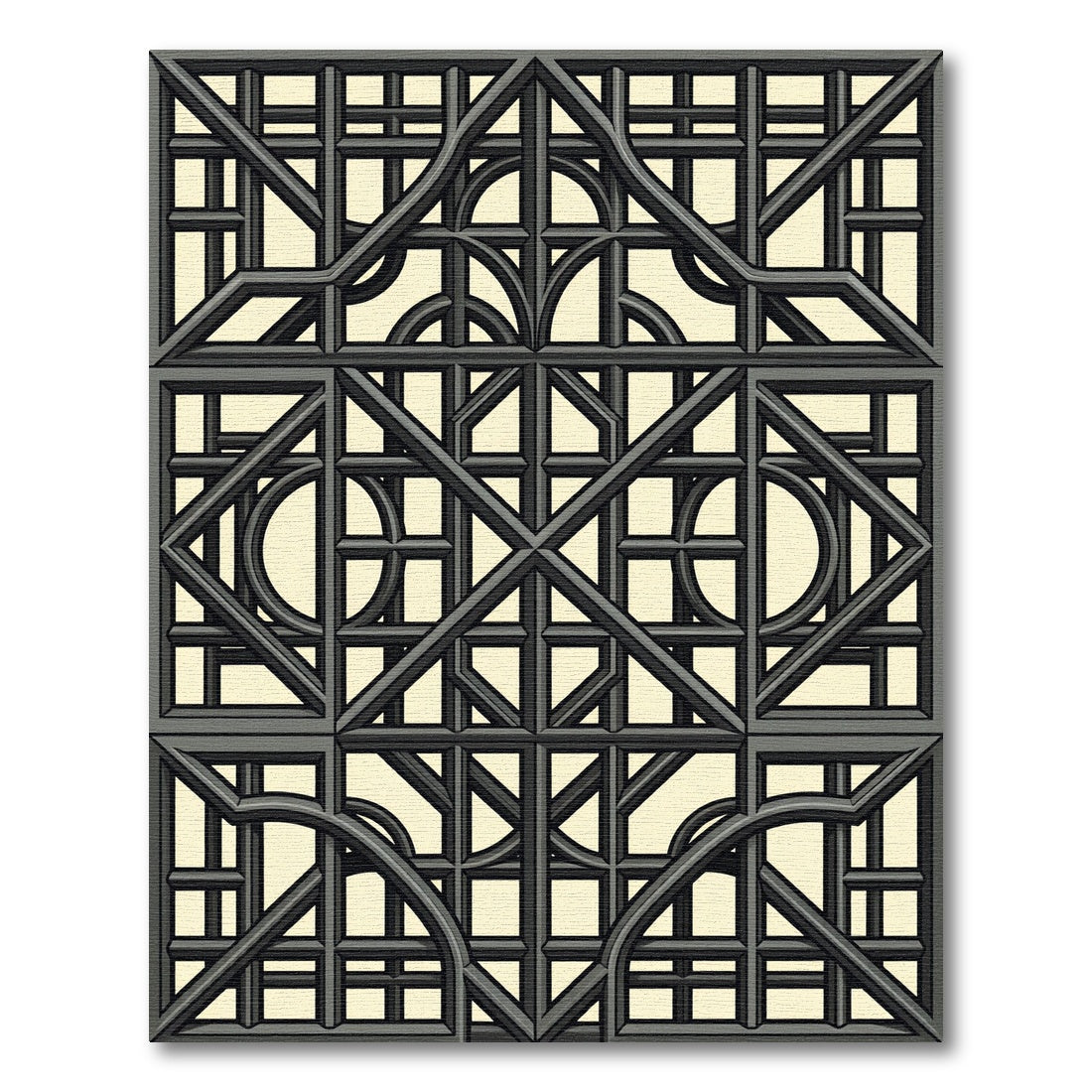 Dark Gray Geometric Window Lattice Rug