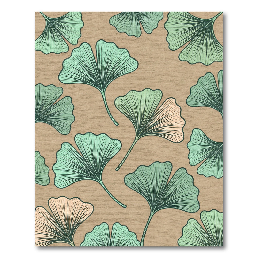 Sage Green Ginkgo Leaf Botanical Illustration Rug