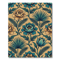 Golden Teal Floral Vine Garden Rug