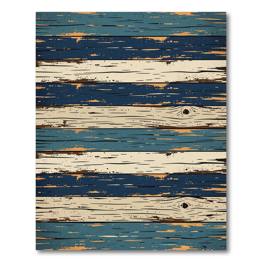 Distressed Navy and Cream Horizontal Planks Rug