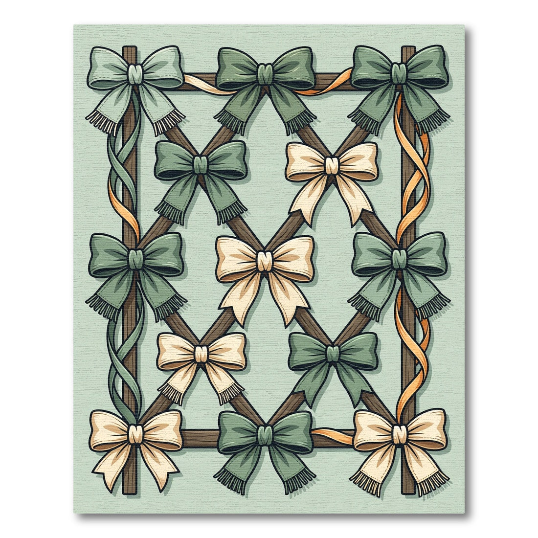 Sage Green Ribbon Trellis Bows Rug