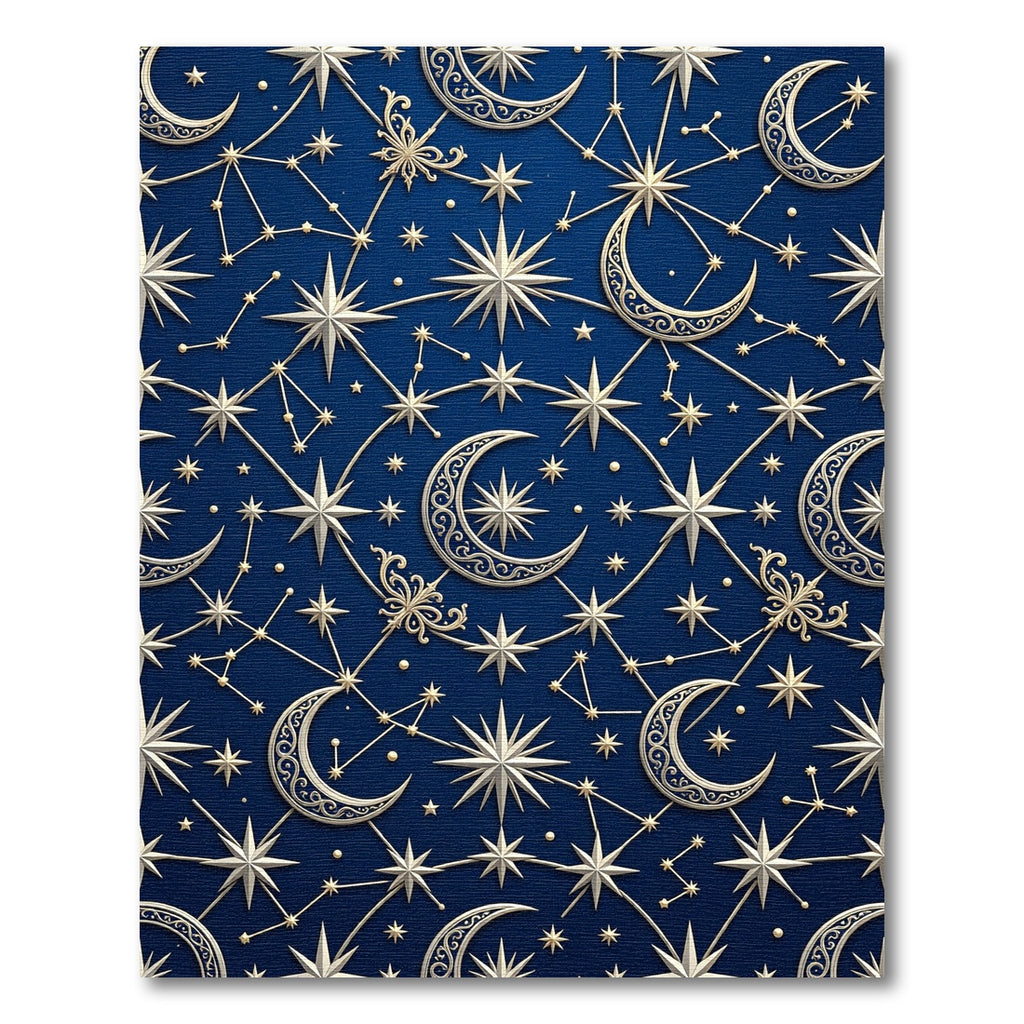 Celestial Navy Blue Golden Moon Star Rug
