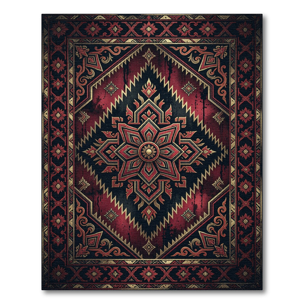 Dark Crimson Gold Ornate Medallion Rug