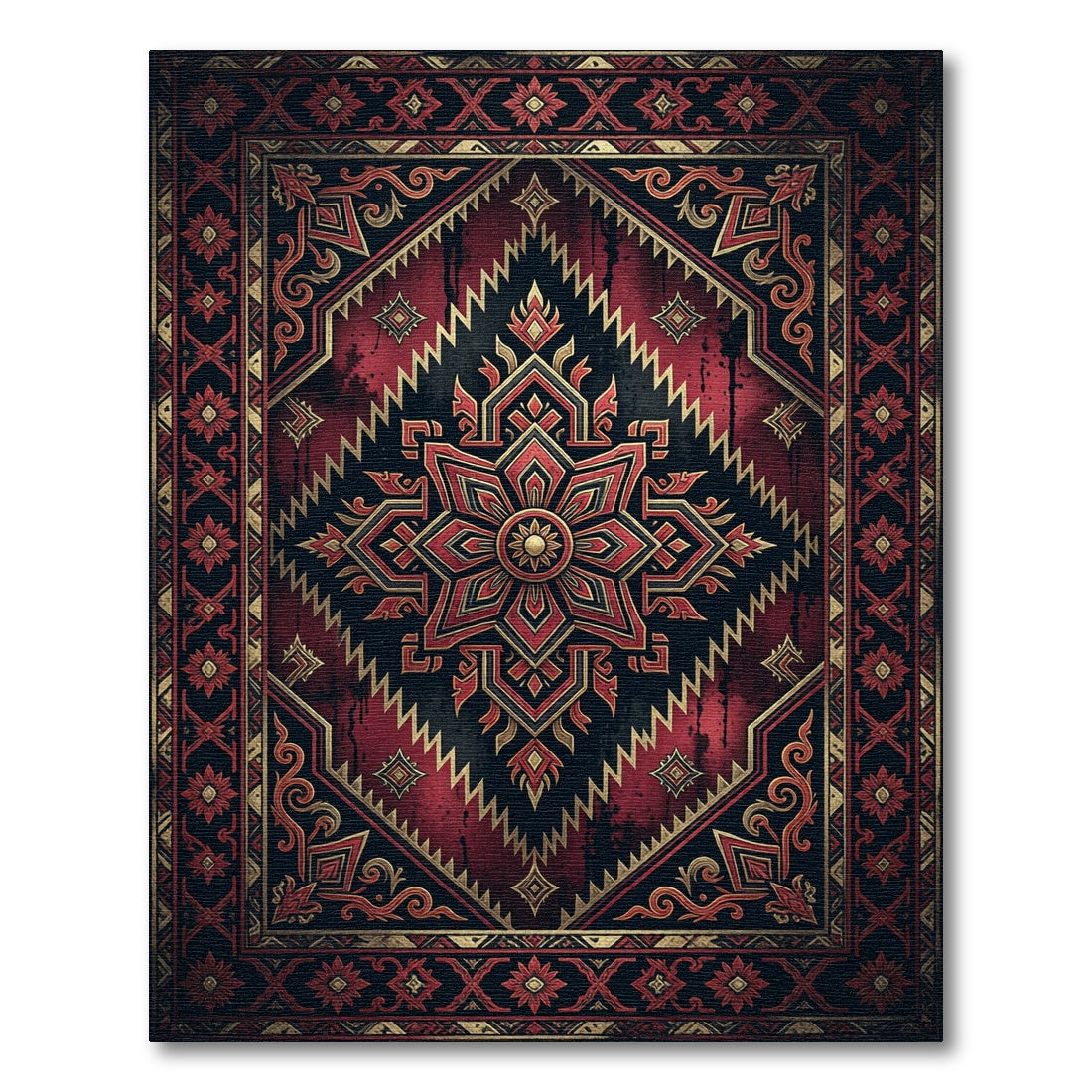 Dark Crimson Gold Ornate Medallion Rug