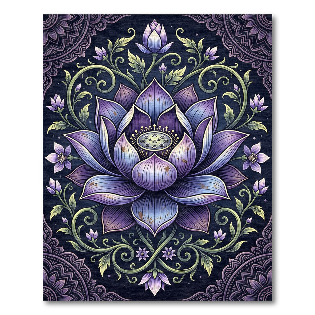 Elegant Violet Lotus Floral Mandala Rug