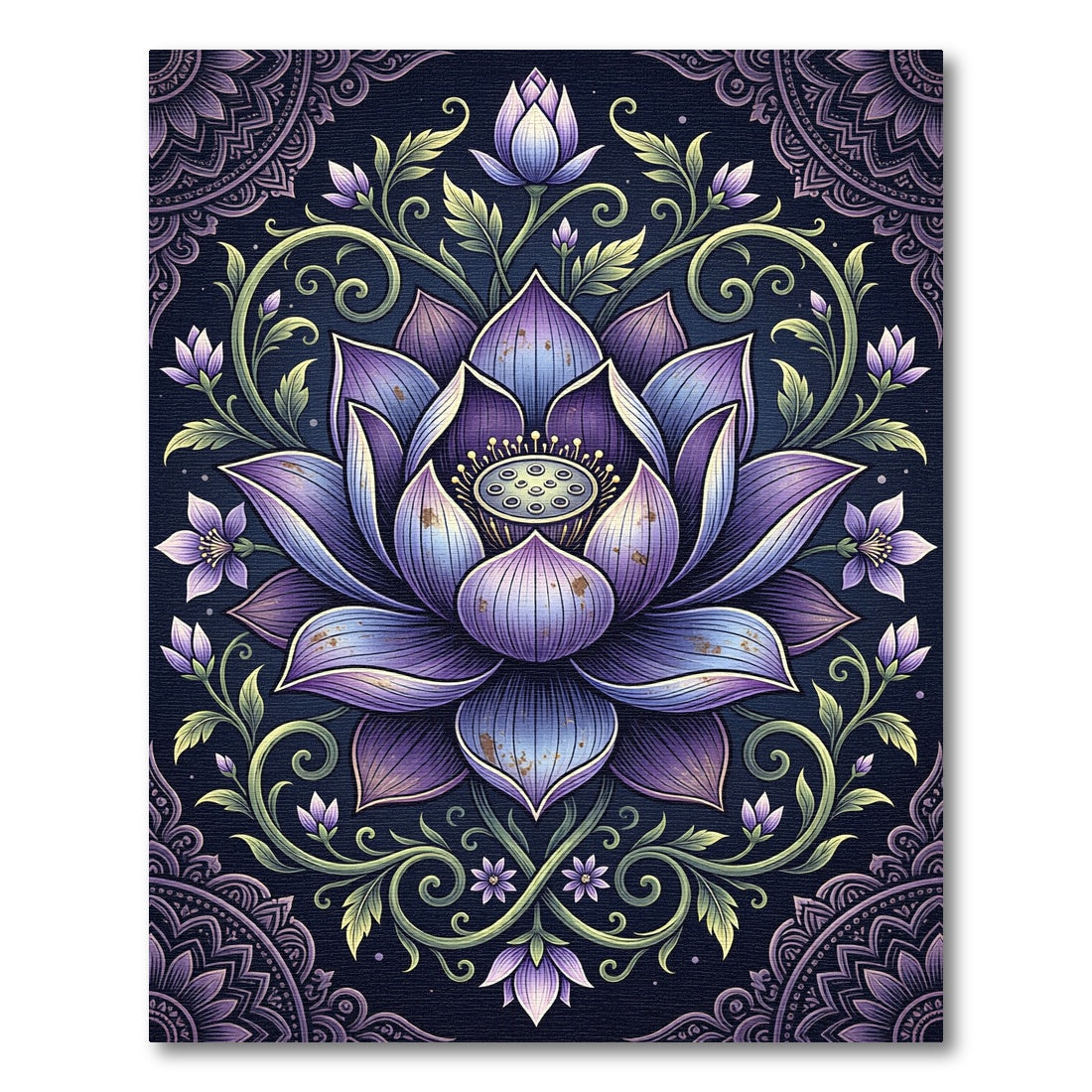 Elegant Violet Lotus Floral Mandala Rug