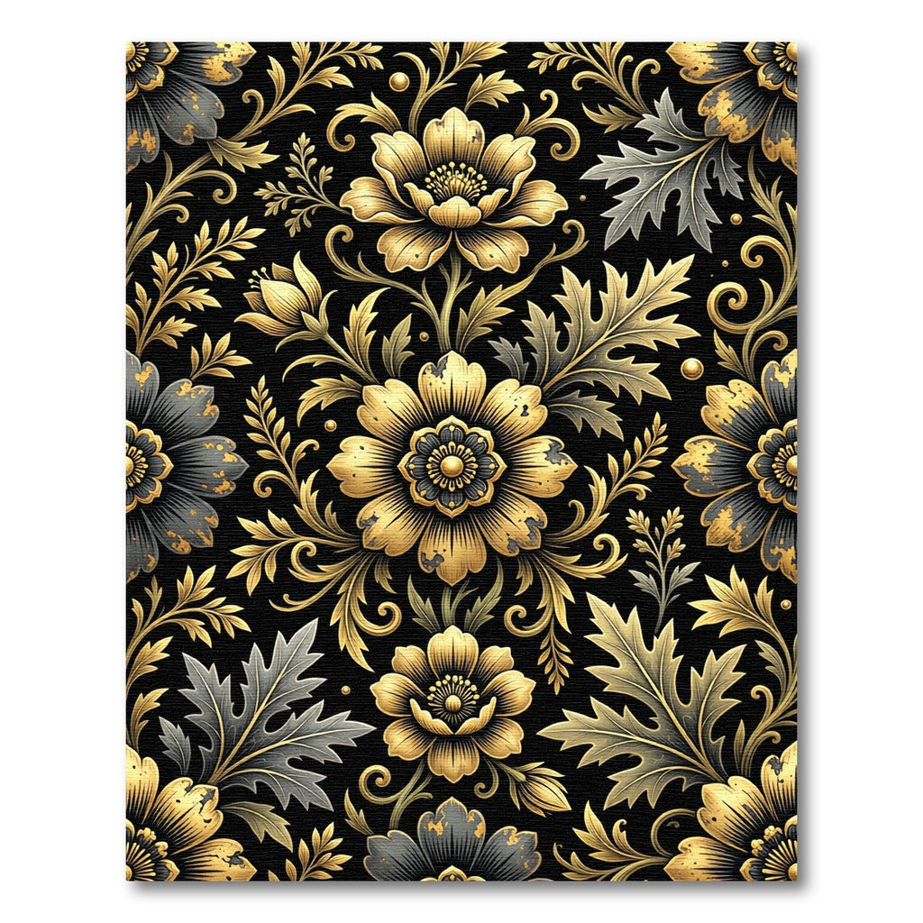 Golden Floral Damask Noir Accents Rug