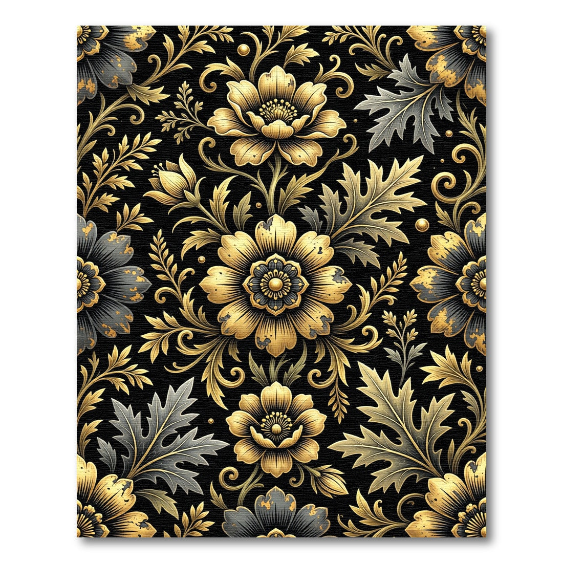Golden Floral Damask Noir Accents Rug