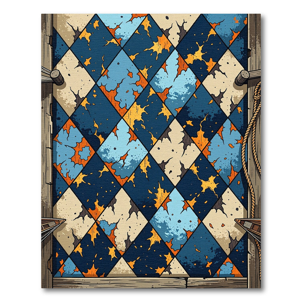 Cracked Indigo Teal Diamond Talavera Rug
