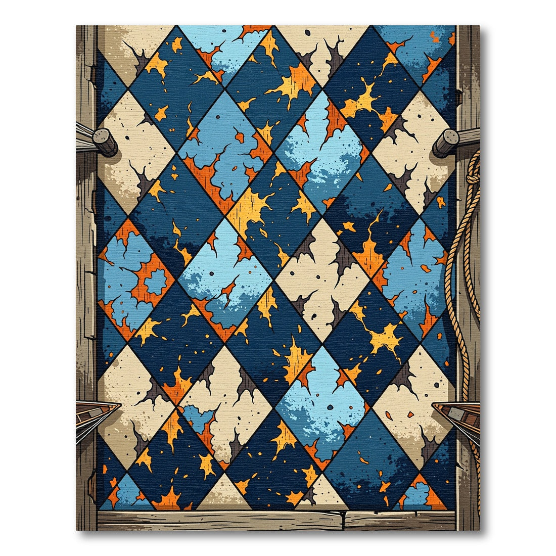 Cracked Indigo Teal Diamond Talavera Rug