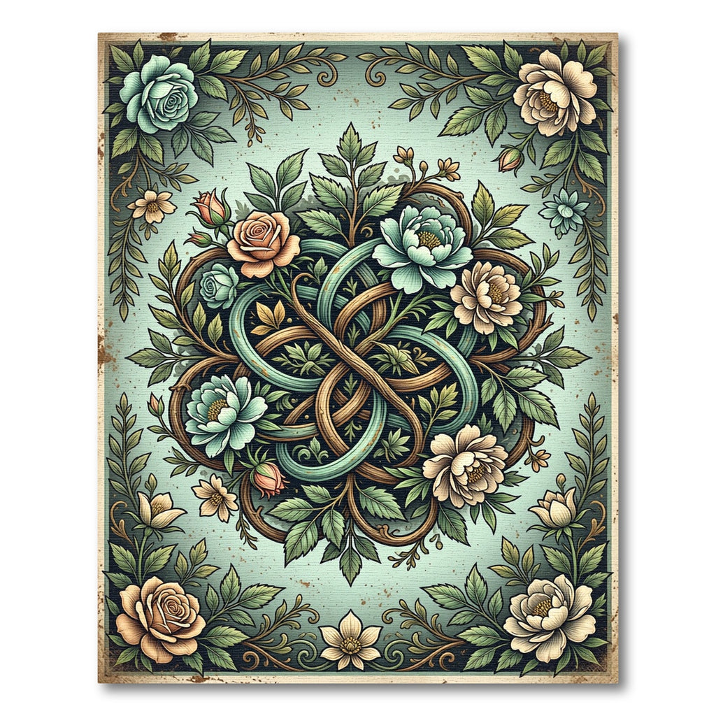 Elegant Floral Celtic Knot Sage Rug